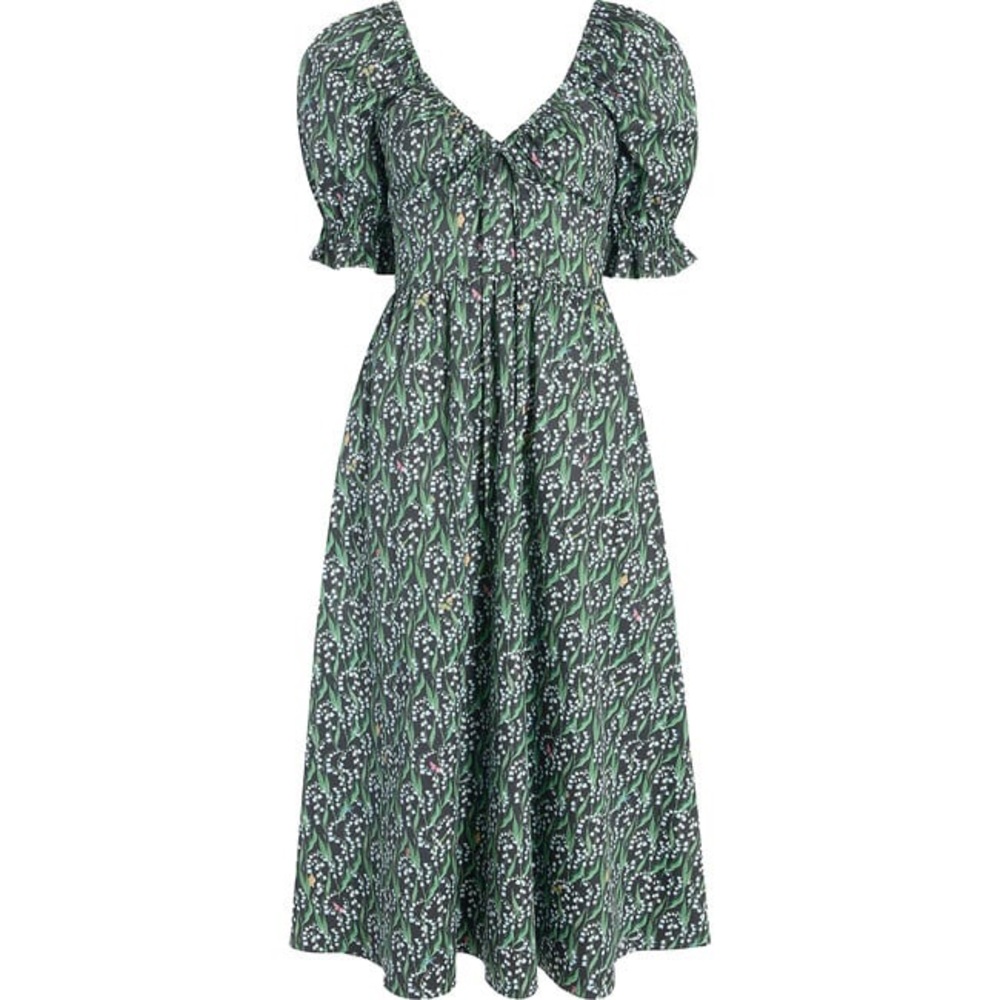 Hill House Green Smocked Puff Sleeve Midi Dress - NWT and Sold Out Style!